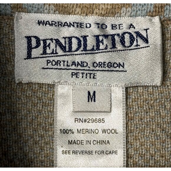 VTG Pendleton Women Warm Full Zip Sweater 100% Merino Wool Brown Blue SZ PM - Picture 5 of 6
